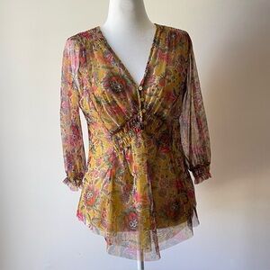 Anthropologie Gretchen Smocked Tunic.Size Medium Smocking Boho
